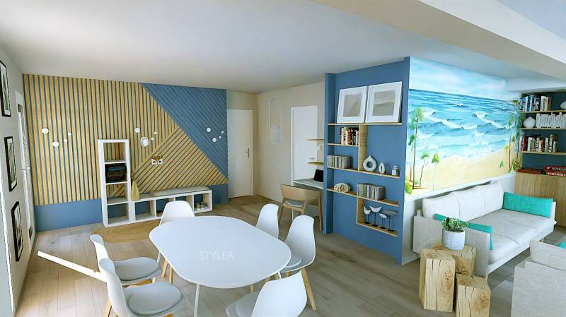 Une pièce à vivre ouverte sur l'exterieur et baignée de lumière pour la rénovation d'une maison à Biscarosse dans les Landes